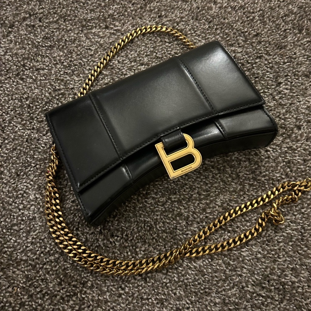Balenciaga Black Crossbody Bag with Gold Chain